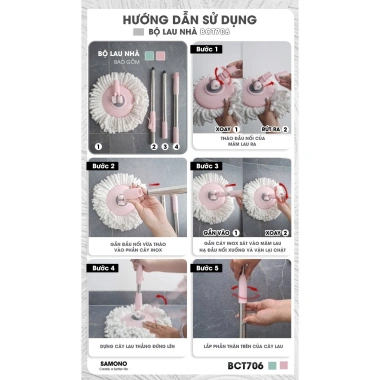 Cây Lau Nhà 360 độ xoay tay BonboxBCT3.505 kèm bông tròn thông minh, giá chỉ 159.000₫ 7 Cây Lau Nhà 360 độ xoay tay BonboxBCT3.505 kèm bông tròn thông minh, giá chỉ 159.000₫ 7