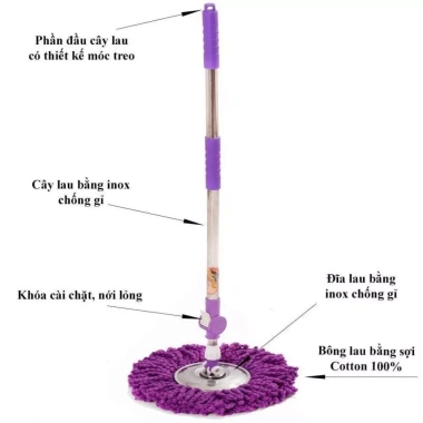 Cây Lau Nhà 360 Tự Vắt Thông Minh - Chổi Inox Siêu Bền, Giá 115k Giảm Sốc