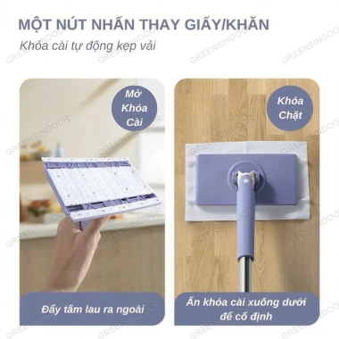 Cây lau nhà 96cm kẹp khăn thông minh 360 độ Mini tự gắp giấy dùng 1 lần - Giá chỉ 36.500₫