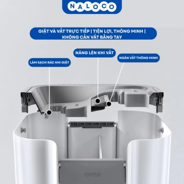 Cây Lau Nhà Cao Cấp - Thùng 2 Ngăn Vắt Xả Thông Minh, Chổi Lau Xoay 360 độ