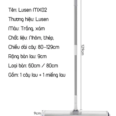 Cây lau nhà công nghiệp Lusen MX02 - Chổi đa năng, bàn nhôm 60-80cm, chỉ 249.000₫