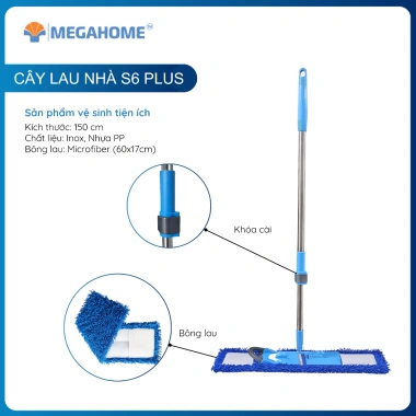 Cây lau nhà công nghiệp Megahome S6 Plus bông 60cm, khóa tăng giảm chiều cao, xoay 360 - Giảm còn 199.000đ