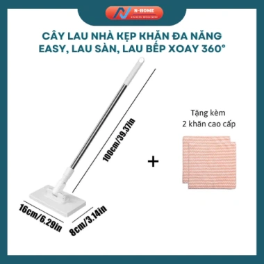 Cây Lau Nhà Đa Năng Easy Kẹp Khăn 360 - Lau Sàn & Bếp, Tiện Lợi, Giá 100.000đ