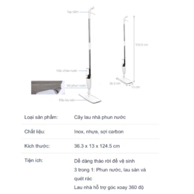 Cây lau nhà Deerma TB800 phun nước xoay 360 độ, phun 95cm2, hàng chính hãng, chỉ 235.000₫