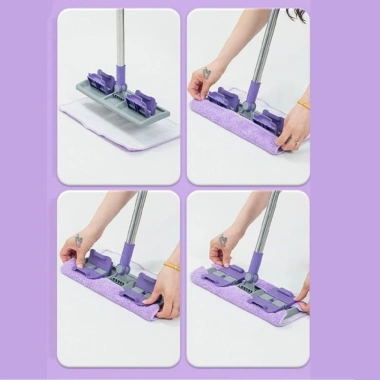 Cây lau nhà phẳng kẹp vải lớn - Lau ướt khô, kèm giẻ lau & kẹp khăn, giá 93.900₫ 7