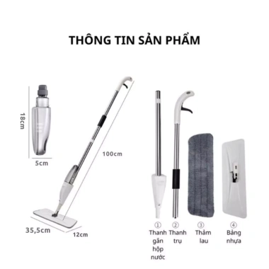 Cây Lau Nhà Phun Sương 360 độ Tự Vắt, Chổi Lau Sàn Thông Minh kèm Bình Xịt Nước 9
