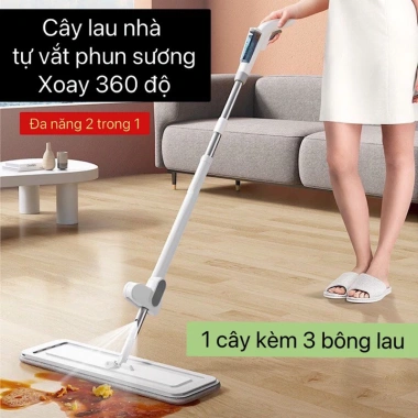 Cây Lau Nhà Phun Sương Tự Vắt Xoay 360 độ Kèm 3 Miếng Bông 38cm - Sạc, Khô Nhanh, Giá Ưu Đãi 289.000₫