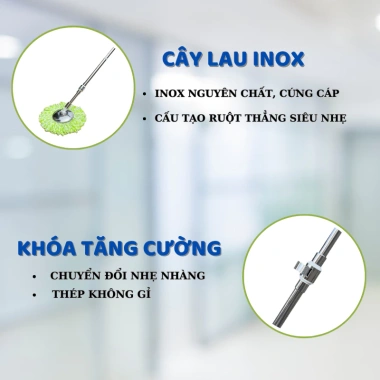 Cây Lau Nhà Thay Thế 360 Inox Thái Lan Gậy Khóa Tròn Siêu Xịn Giá 250k 6