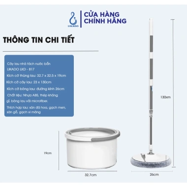 Cây lau nhà thông minh Likado LKD 817 tách nước bẩn, thùng tròn - 363.000₫ 8 Cây lau nhà thông minh Likado LKD 817 tách nước bẩn, thùng tròn - 363.000₫ 8