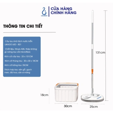 Cây lau nhà thông minh LKD-821 tách nước bẩn, siêu sạch, giảm giá 363.000đ