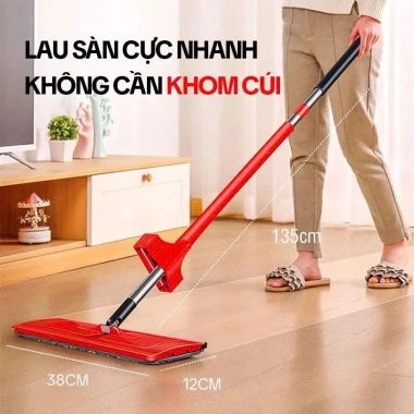 Cây lau nhà thông minh tự vắt – Thép chống gỉ, khớp xoay 360 độ, kèm 2 bông lau – Giá ưu đãi 129.000₫