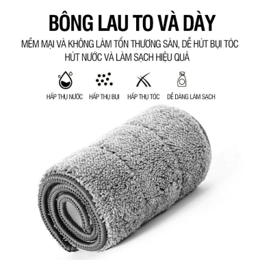 Cây lau nhà thông minh tự vắt – Thép chống gỉ, khớp xoay 360 độ, kèm 2 bông lau – Giá ưu đãi 129.000₫