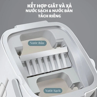 Cây Lau Nhà Tự Vắt 2 Ngăn - Chổi Lau 360 độ Tách Nước Bẩn, Bảo Vệ Da Tay