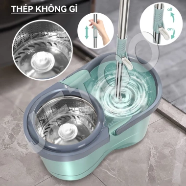 Cây Lau Nhà Tự Vắt 360° JETGO Khô Nhanh Siêu Sạch Khung Thép Không Gỉ Tặng Vải 5 Cây Lau Nhà Tự Vắt 360° JETGO Khô Nhanh Siêu Sạch Khung Thép Không Gỉ Tặng Vải 5