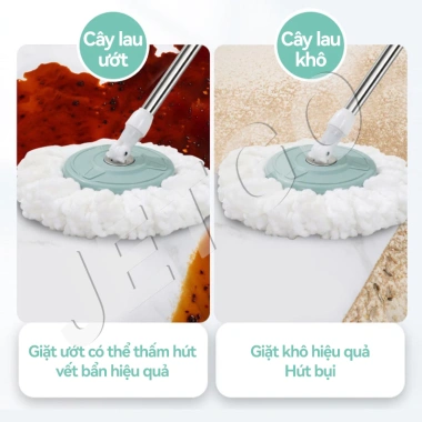 Cây Lau Nhà Tự Vắt 360° JETGO Khô Nhanh Siêu Sạch Khung Thép Không Gỉ Tặng Vải 6 Cây Lau Nhà Tự Vắt 360° JETGO Khô Nhanh Siêu Sạch Khung Thép Không Gỉ Tặng Vải 6
