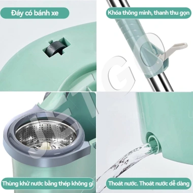 Cây Lau Nhà Tự Vắt 360° JETGO Khô Nhanh Siêu Sạch Khung Thép Không Gỉ Tặng Vải 7 Cây Lau Nhà Tự Vắt 360° JETGO Khô Nhanh Siêu Sạch Khung Thép Không Gỉ Tặng Vải 7