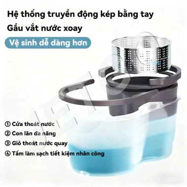Cây Lau Nhà Tự Vắt 360° JETGO Khô Nhanh Siêu Sạch Khung Thép Không Gỉ Tặng Vải 9 Cây Lau Nhà Tự Vắt 360° JETGO Khô Nhanh Siêu Sạch Khung Thép Không Gỉ Tặng Vải 9