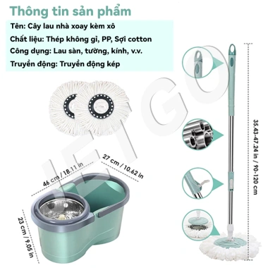 Cây Lau Nhà Tự Vắt 360° JETGO Khô Nhanh Siêu Sạch Khung Thép Không Gỉ Tặng Vải 12 Cây Lau Nhà Tự Vắt 360° JETGO Khô Nhanh Siêu Sạch Khung Thép Không Gỉ Tặng Vải 12