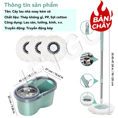 Cây Lau Nhà Tự Vắt 360° JETGO Khô Nhanh Siêu Sạch Khung Thép Không Gỉ Tặng Vải 13 Cây Lau Nhà Tự Vắt 360° JETGO Khô Nhanh Siêu Sạch Khung Thép Không Gỉ Tặng Vải 13