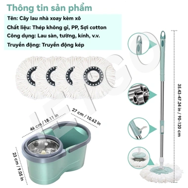 Cây Lau Nhà Tự Vắt 360° JETGO Khô Nhanh Siêu Sạch Khung Thép Không Gỉ Tặng Vải 14 Cây Lau Nhà Tự Vắt 360° JETGO Khô Nhanh Siêu Sạch Khung Thép Không Gỉ Tặng Vải 14