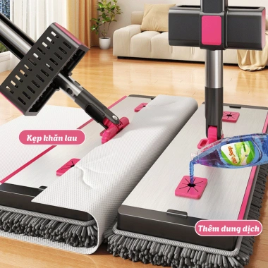 Cây Lau Nhà Tự Vắt 42cm Bàn Lau Hợp Kim Nhôm Xoay 360°, Tích Hợp Gạt Nước, Cán Thép Không Gỉ Cao Cấp, Giá 160k
