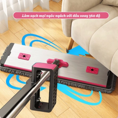 Cây Lau Nhà Tự Vắt 42cm Bàn Lau Hợp Kim Nhôm Xoay 360°, Tích Hợp Gạt Nước, Cán Thép Không Gỉ Cao Cấp, Giá 160k