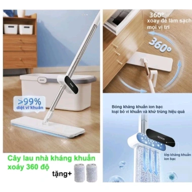 Cây lau nhà tự vắt ECOCO kháng khuẩn 360 độ - Lau sạch khô nhanh, gấp gọn GDMP