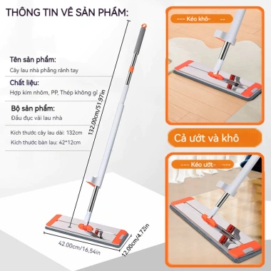 Cây lau nhà tự vắt GREENSINDOOR - chổi xoay 360°, bàn lau hợp kim nhôm cao cấp