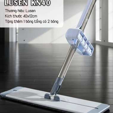 Cây lau nhà tự vắt Lusen KN40 - bàn lau nhôm, chổi xoay 360 độ 40x12cm, giá 149k