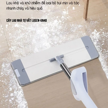 Cây lau nhà tự vắt Lusen KN40 - bàn lau nhôm, chổi xoay 360 độ 40x12cm, giá 149k