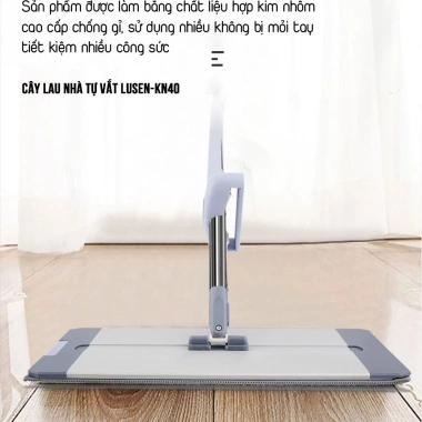 Cây lau nhà tự vắt Lusen KN40 - Bàn lau nhôm, chổi xoay 360°, giảm giá 149k