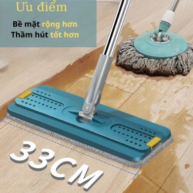 Cây lau nhà tự vắt xoay 360 độ, inox, 1 thùng 2 cây + 8 bông, giá chỉ 270.375 đ