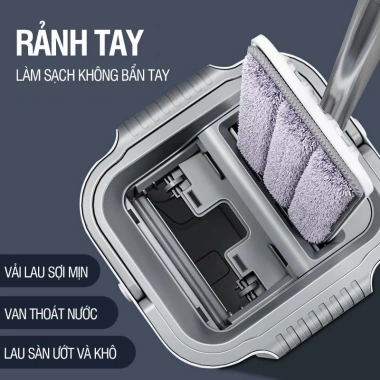 Cây lau nhà tự vắt xoay 360 độ, inox, 1 thùng 2 cây + 8 bông, giá chỉ 270.375 đ