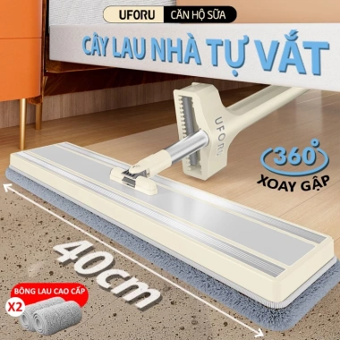 Cây Lau Nhà UFORU Bàn Lau 40cm Xoay 360 Độ - Bông Dày Dặn, Thấm Hút Tốt, Giá 185.000