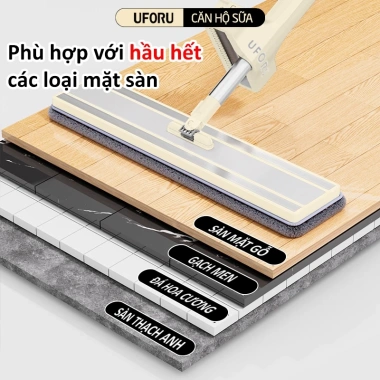 Cây Lau Nhà UFORU Bàn Lau 40cm Xoay 360 Độ - Bông Dày Dặn, Thấm Hút Tốt, Giá 185.000