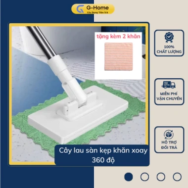 Cây lau sàn kẹp khăn xoay 360°, dùng cho bếp và mọi sàn, kèm 2 khăn chỉ 100.000 VND