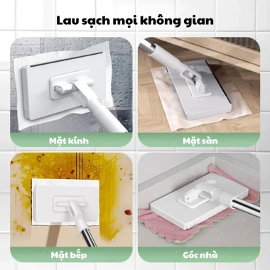 Cây lau sàn kẹp khăn xoay 360°, dùng cho bếp và mọi sàn, kèm 2 khăn chỉ 100.000 VND