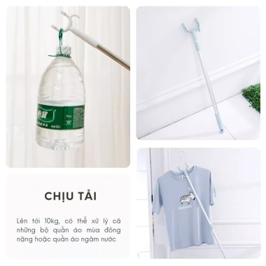Cây Lấy Đồ Phơi Quần Áo Trên Cao Rút Gọn 1m2 Không Gỉ - Nhỏ Gọn, Nhẹ, Siêu Bền, Giá 65.000 VND