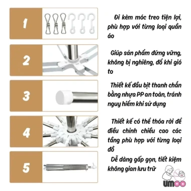 Cây Phơi Đồ Inox 3 Tầng Cho Bé Honper 40 Kẹp Xoay 360 Độ Chắc Chắn Giá 419.000