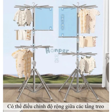 Cây phơi đồ inox BoomBoomKid 3 tầng gấp gọn, 40 kẹp, giá 399.000đ 5