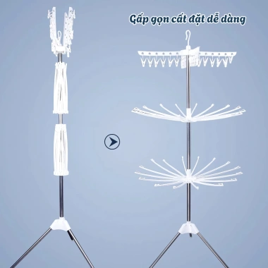Cây Phơi Đồ Quần Áo Inox 3 Tầng Đa Năng cho Bé 40 Kẹp Xoay 360 do Gấp Gọn Giá ưu đãi 216.990 VND 6