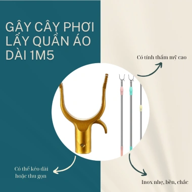 Cây phơi quần áo dài 1.5m điều chỉnh, thích hợp nhà cao tầng chung cư, giảm 20% còn 57.600 VND 3