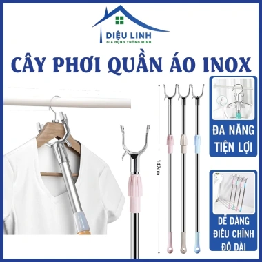 Cây phơi quần áo inox 142cm, xếp gọn, lấy đồ trên cao - Giá 25.900₫ Dieulinhshop