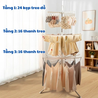 Cây sào phơi đồ gấp gọn inox 3 tầng 40 kẹp siêu chắc xoay 360 độ linh hoạt - 217.300 VND 2