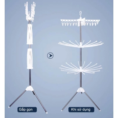 Cây sào phơi đồ inox xoay 360 đa năng 3 tầng, gấp gọn, treo đồ trẻ em - Giá 199k
