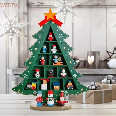 Cây thông Noel gỗ WEETW DIY màu đỏ - Đồ trang trí bàn lò sưởi Giáng sinh Handmade