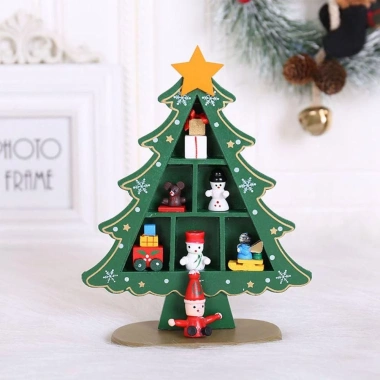 Cây thông Noel gỗ WEETW DIY màu đỏ - Đồ trang trí bàn lò sưởi Giáng sinh Handmade
