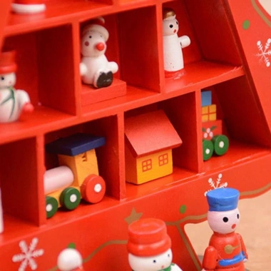 Cây thông Noel gỗ WEETW DIY màu đỏ - Đồ trang trí bàn lò sưởi Giáng sinh Handmade