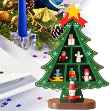 Cây thông Noel gỗ WEETW DIY màu đỏ - Đồ trang trí bàn lò sưởi Giáng sinh Handmade