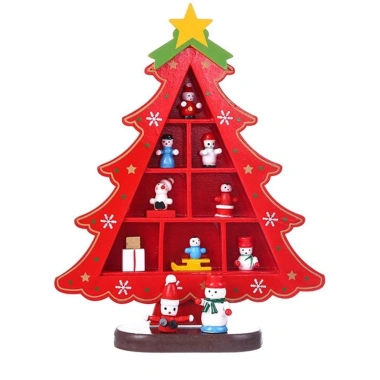 Cây thông Noel gỗ WEETW DIY màu đỏ - Đồ trang trí bàn lò sưởi Giáng sinh Handmade